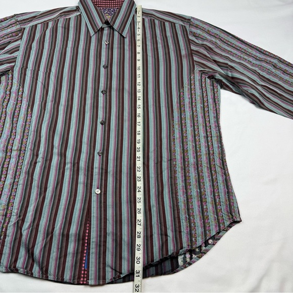 Robert Graham Mens Button Up Shirt XL Striped Flip Contrast Cuff Floral A3 - Picture 7 of 7